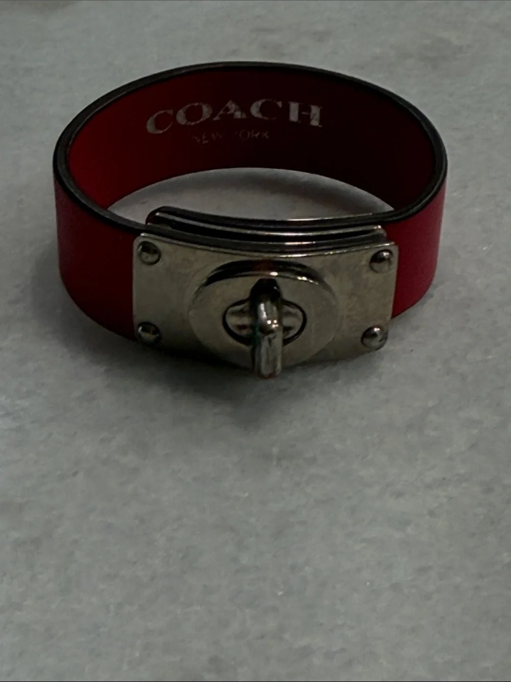 COACH Red Leather Bracelet with Silver Turnlock